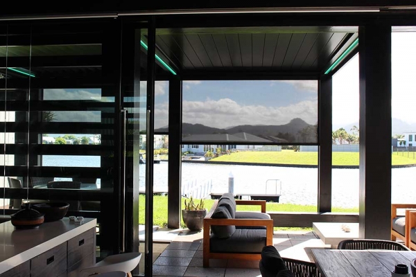 Bask Louvre Roof with drop down awnings for sun or breeze protection