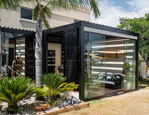 Bask Louvre Roofs x 5 Glaslide Doors open and welcoming