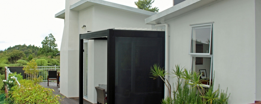 Bask louvre roof custom made to fit this outdoor area outside the kitchen door
